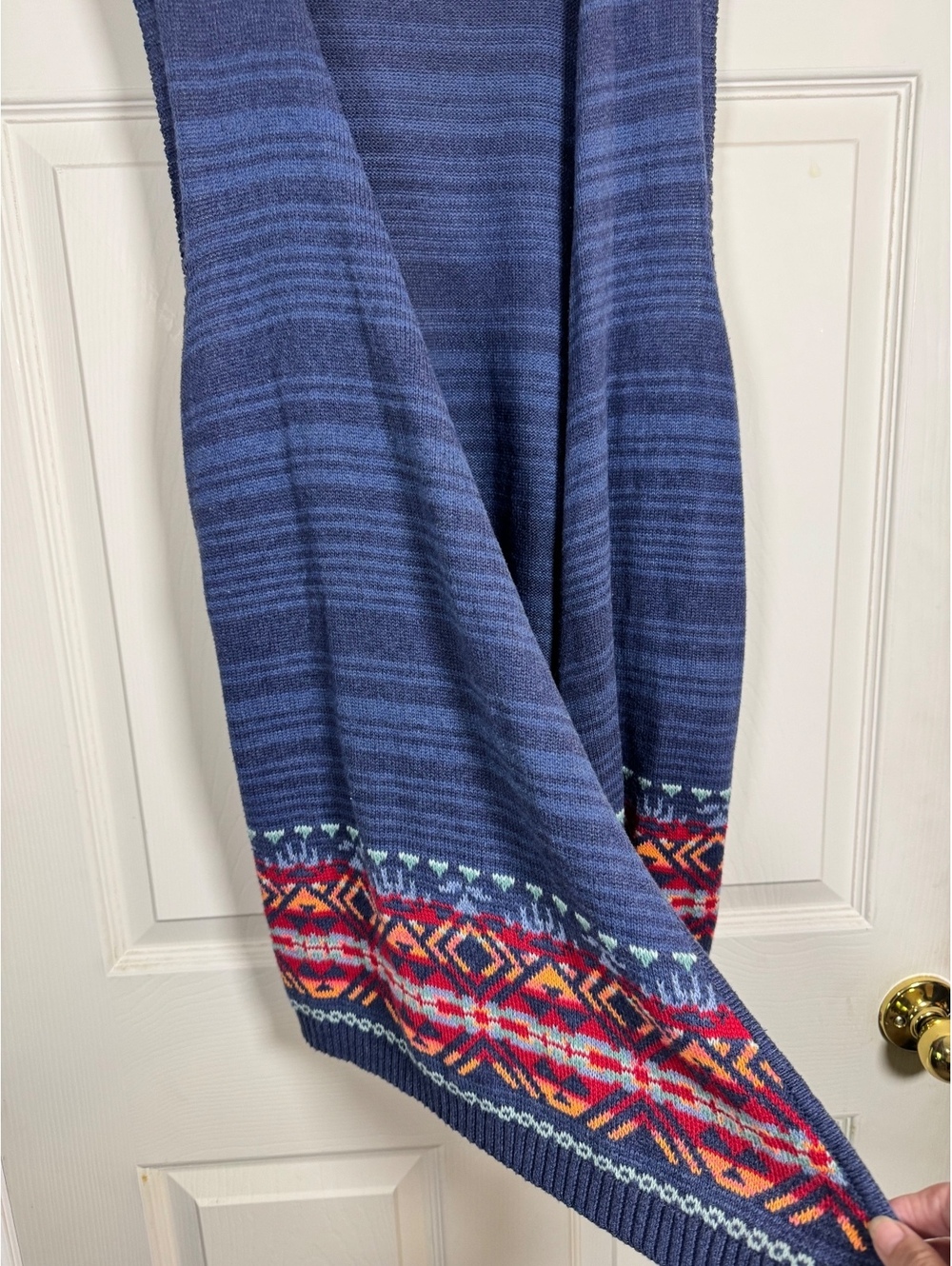 Chaps Denim Women's Blue Sleeveless Open Front Knit Vest with Colorful Border - Picture 4 of 7